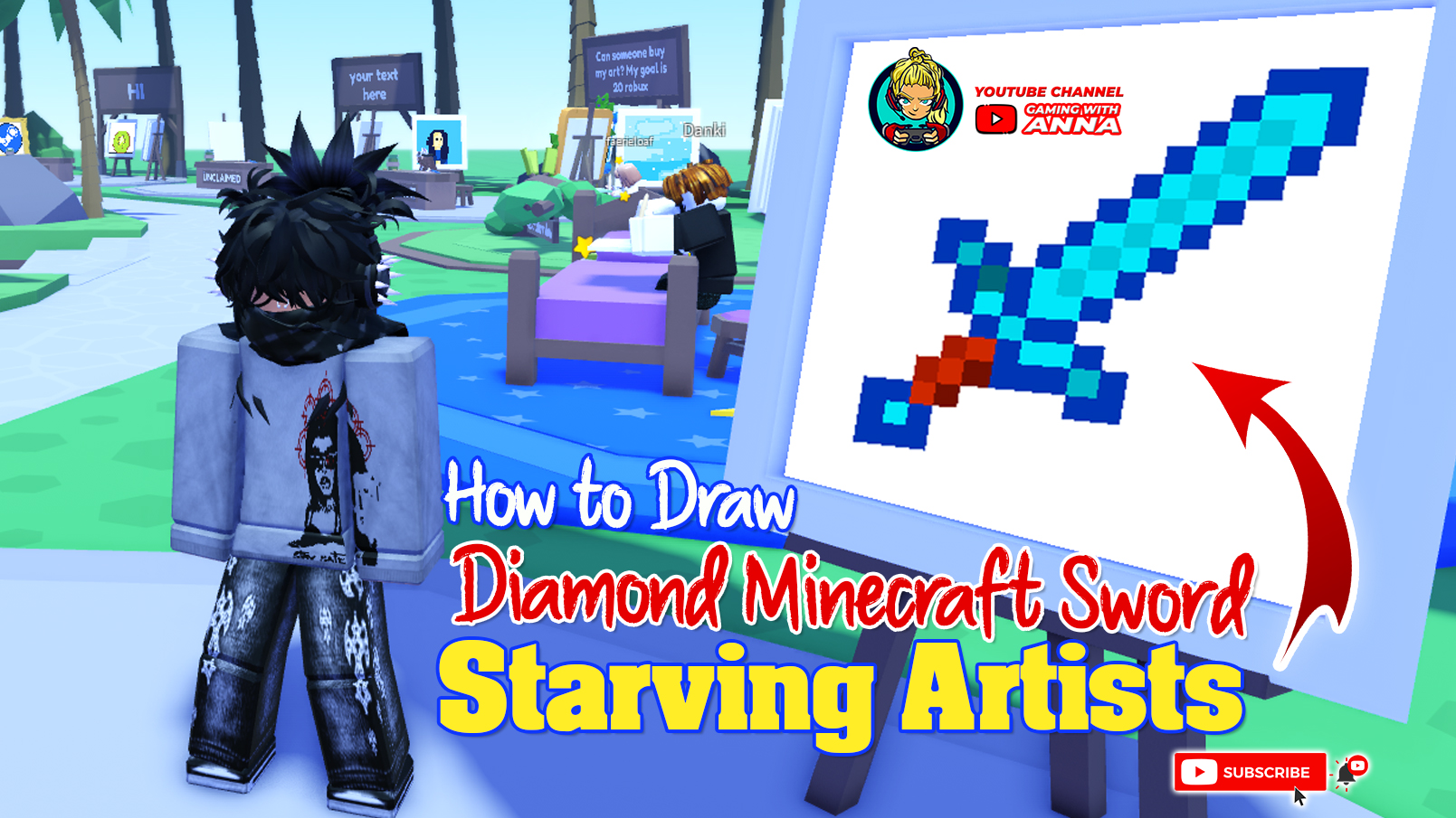 How to Draw Diamond Minecraft Sword in Starving Artists Roblox (step by